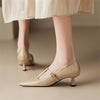 Damen-Schuhe aus echtem Leder mit T-Riemchen und Kitten-Heel