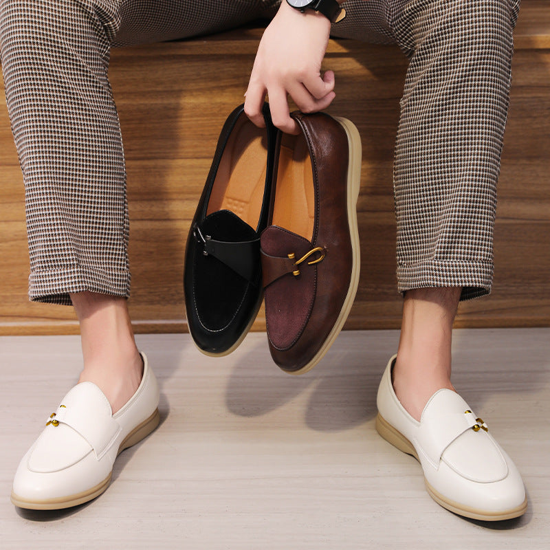 Herren-Lederhalbschuhe mit Wildleder-Vorderblatt und Hakenverschluss