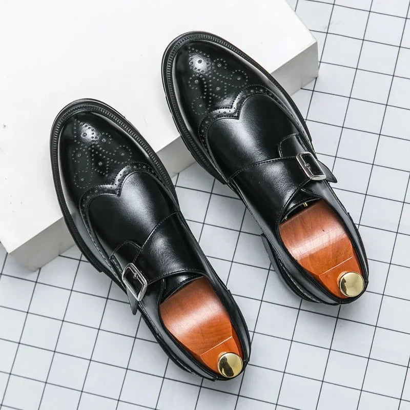 Herren-Leder-Monkstrap-Brogues mit rutschfester Sohle