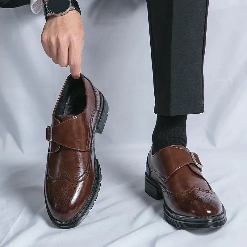 Herren-Leder-Monkstrap-Brogues mit rutschfester Sohle