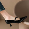 Damen-Schuhe aus echtem Leder mit T-Riemchen und Kitten-Heel