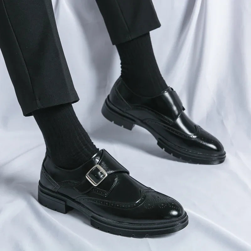 Herren-Leder-Monkstrap-Brogues mit rutschfester Sohle
