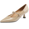 Damen-Schuhe aus echtem Leder mit T-Riemchen und Kitten-Heel