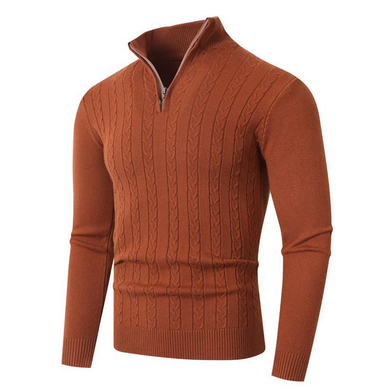 Herren Strickpullover mit Zopfmuster und Stehkragen