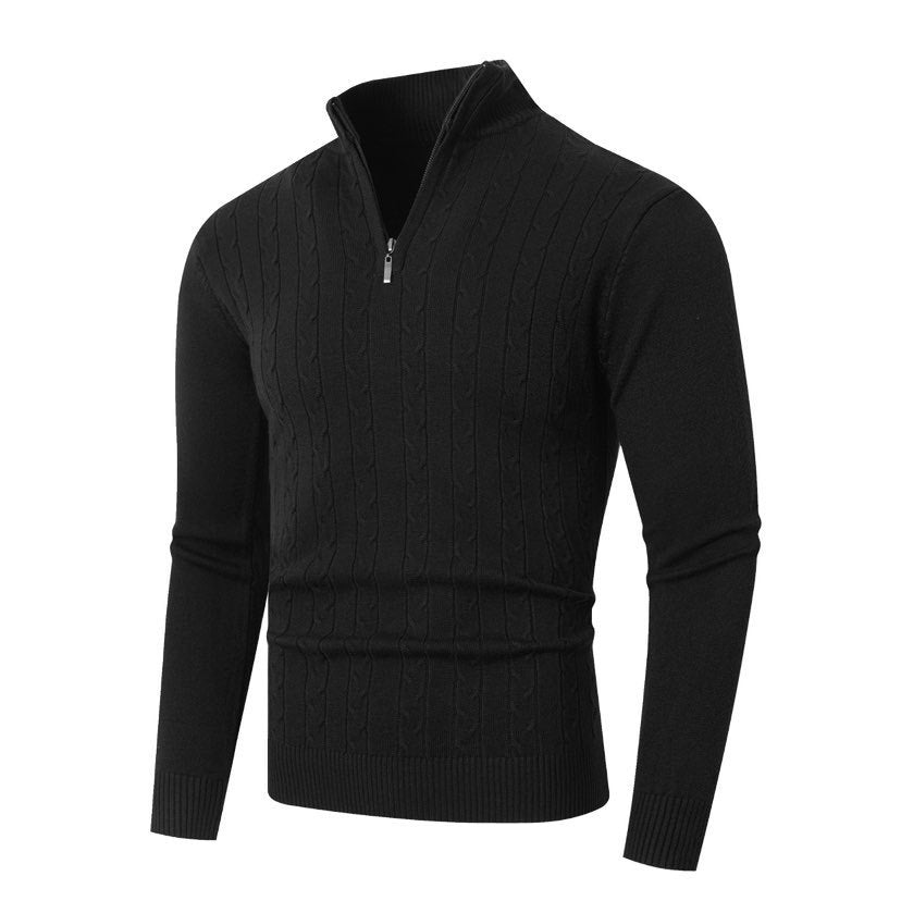 Herren Strickpullover mit Zopfmuster und Stehkragen