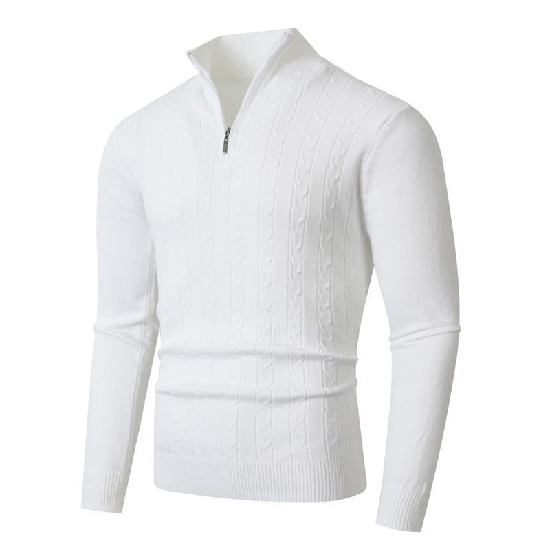Herren Strickpullover mit Zopfmuster und Stehkragen