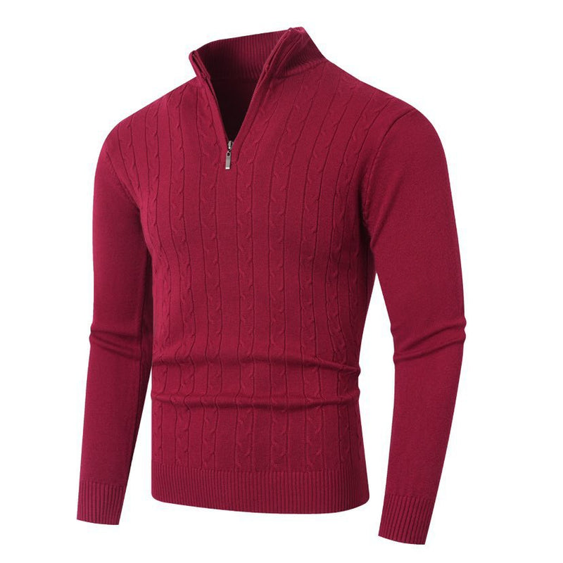 Herren Strickpullover mit Zopfmuster und Stehkragen