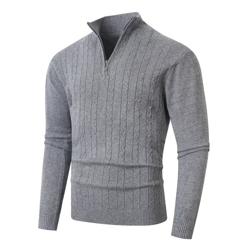 Herren Strickpullover mit Zopfmuster und Stehkragen