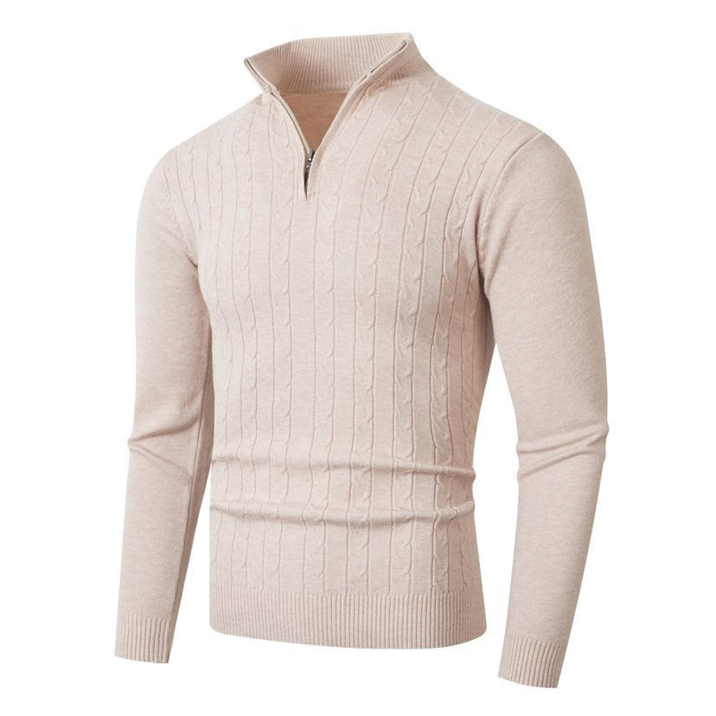Herren Strickpullover mit Zopfmuster und Stehkragen