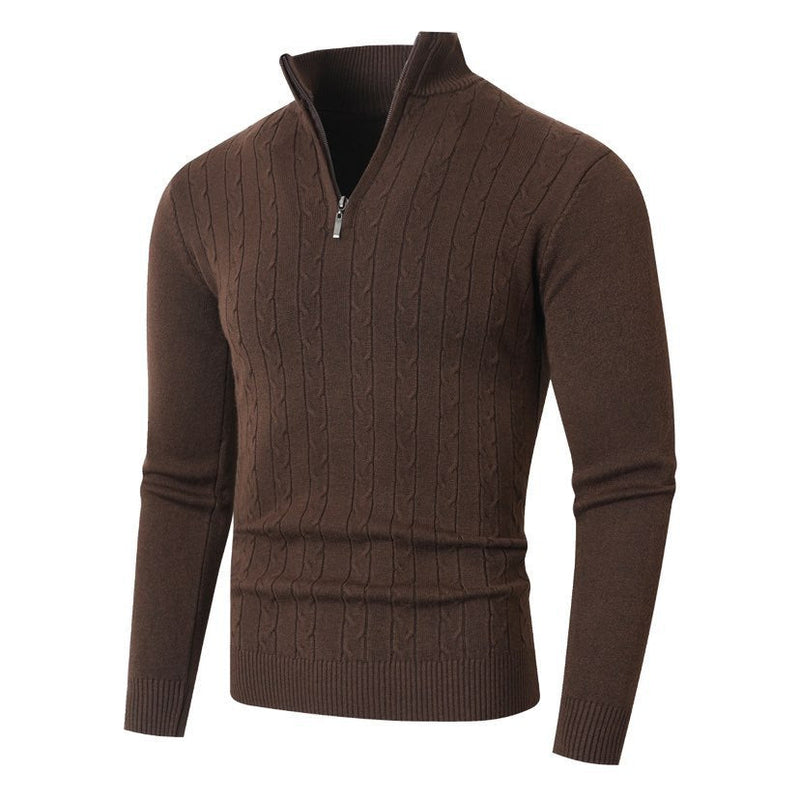 Herren Strickpullover mit Zopfmuster und Stehkragen