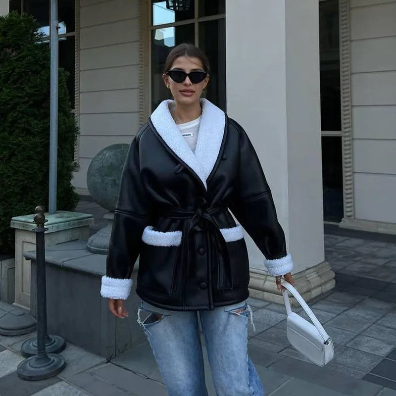 Modische Damenjacke mit Gürtel für den Winter