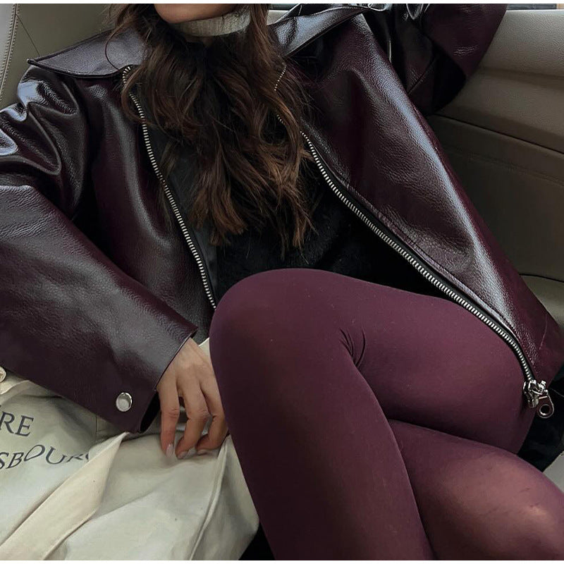 Modische Fake-Lederjacke mit weitem Schnitt für Damen