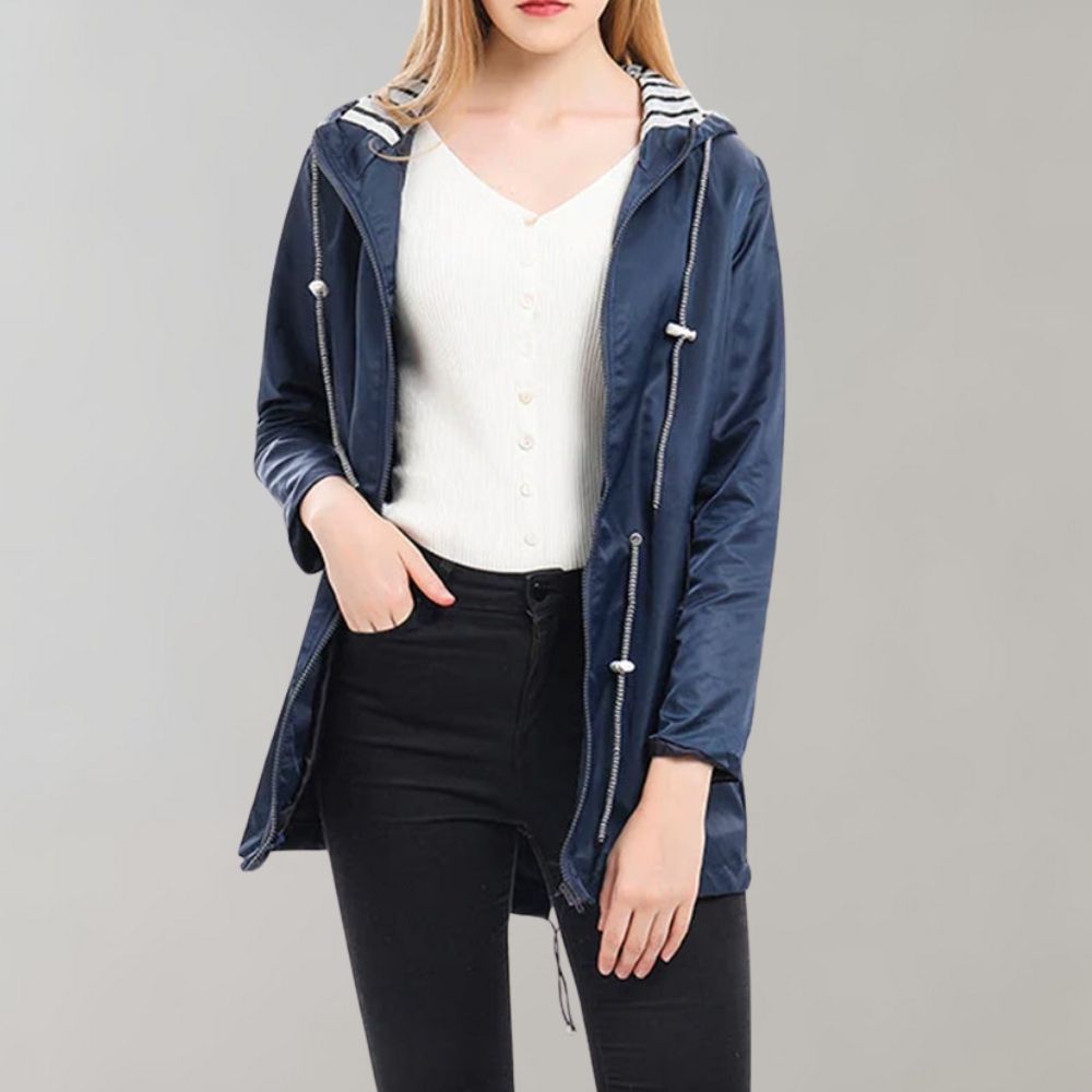 Modische Lange Regenjacke für Damen mit Kapuze
