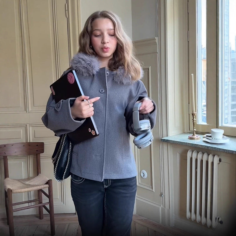 Modische Übergangsjacke mit Kunstpelzkragen für Damen