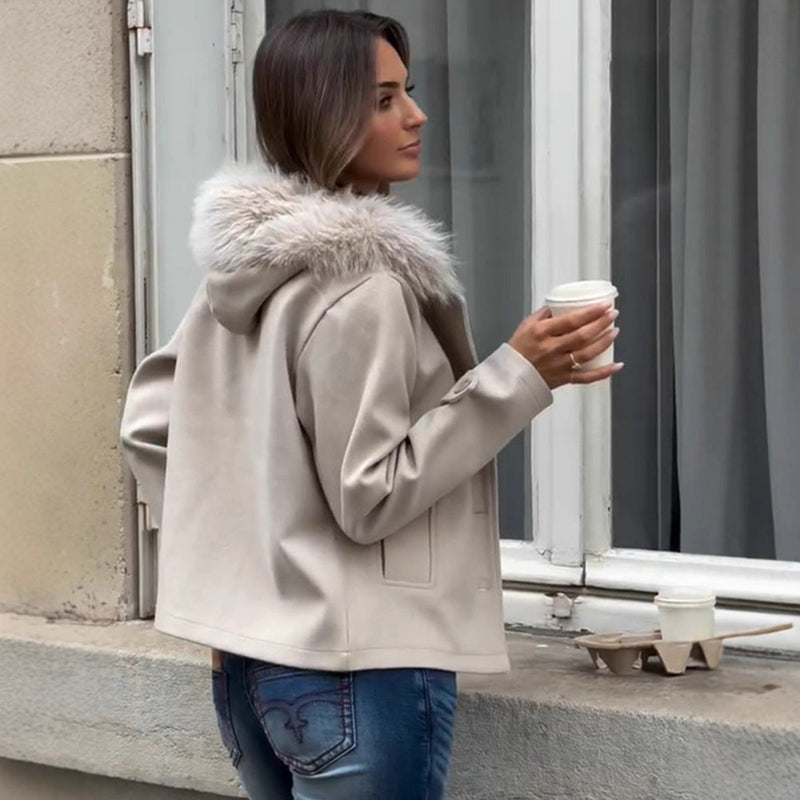 Modische Übergangsjacke mit Kunstpelzkragen für Damen