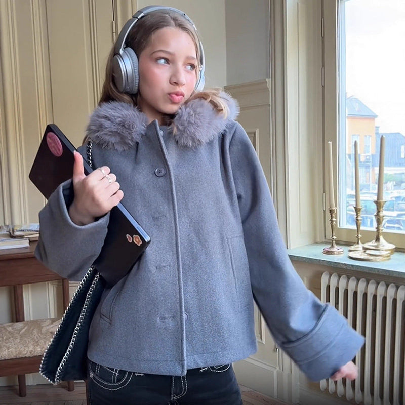 Modische Übergangsjacke mit Kunstpelzkragen für Damen