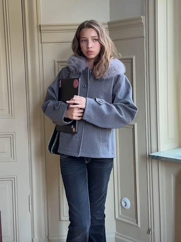 Modische Übergangsjacke mit Kunstpelzkragen für Damen