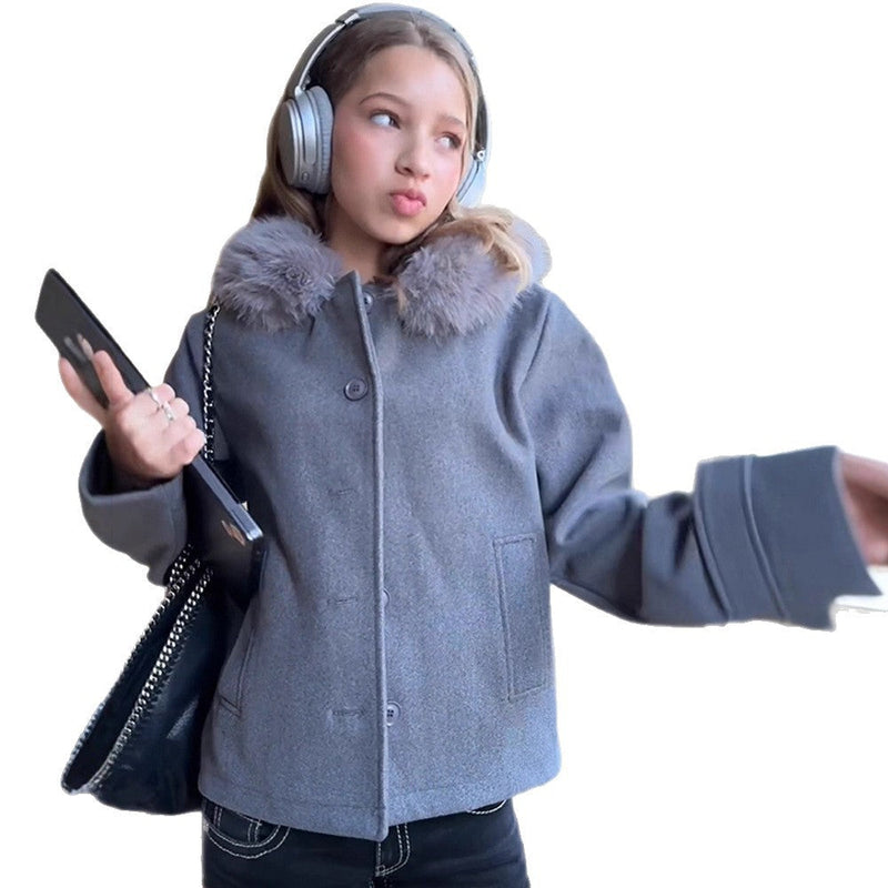 Modische Übergangsjacke mit Kunstpelzkragen für Damen