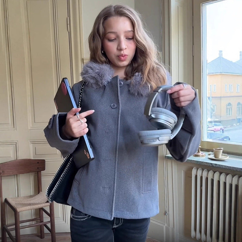 Modische Übergangsjacke mit Kunstpelzkragen für Damen