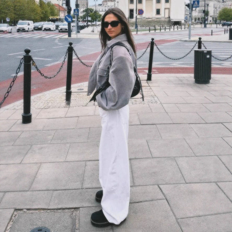 Übergangsjacke mit Druckknöpfen und Puffärmeln für Damen