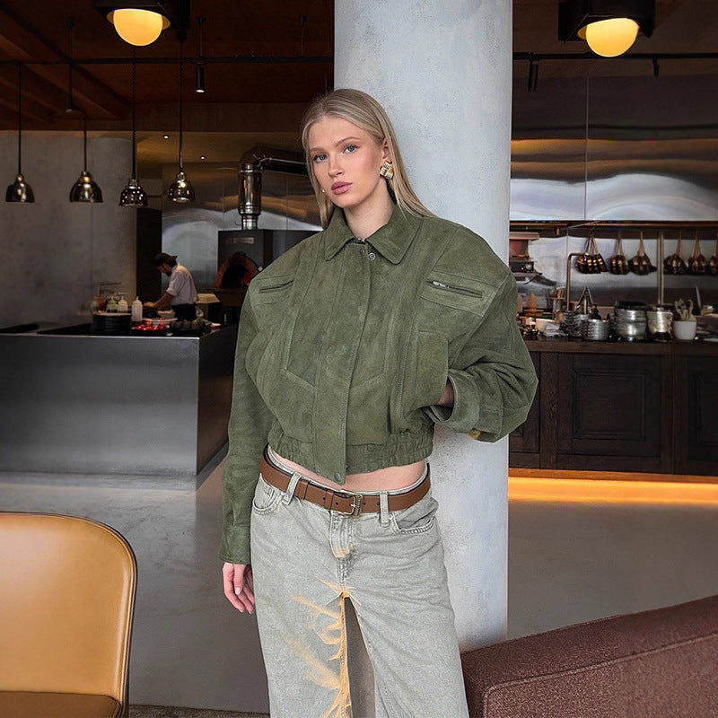 Modische Wildleder Bomberjacke für Damen