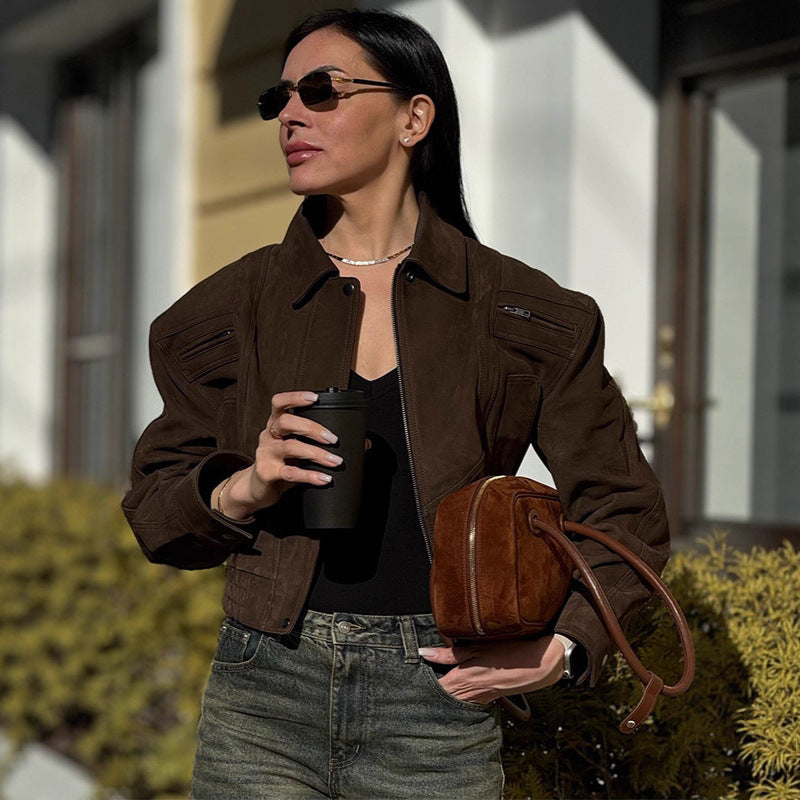 Modische Wildleder Bomberjacke für Damen