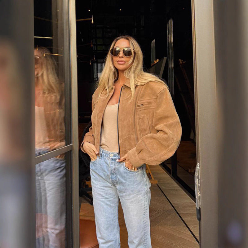 Modische Wildleder Bomberjacke für Damen