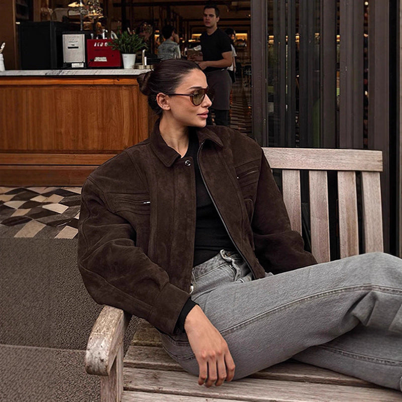 Modische Wildleder Bomberjacke für Damen