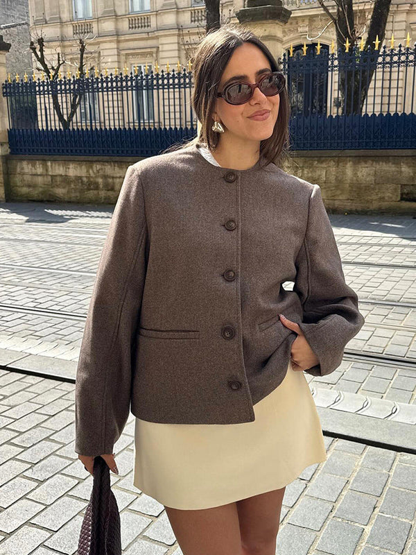 Wolljacke mit Knopfleiste und Taschen für Damen