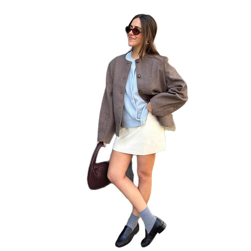 Wolljacke mit Knopfleiste und Taschen für Damen