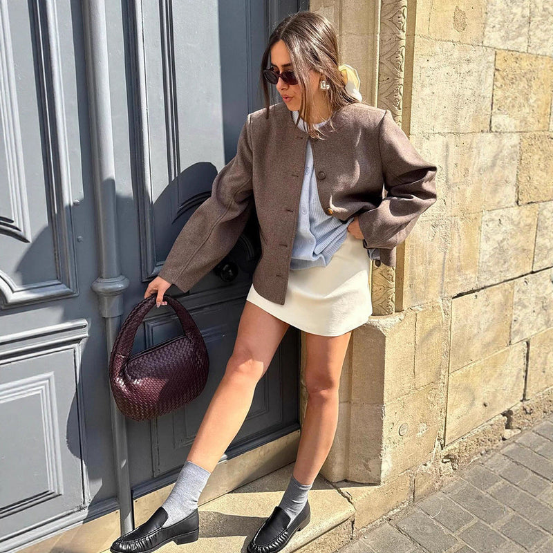 Wolljacke mit Knopfleiste und Taschen für Damen