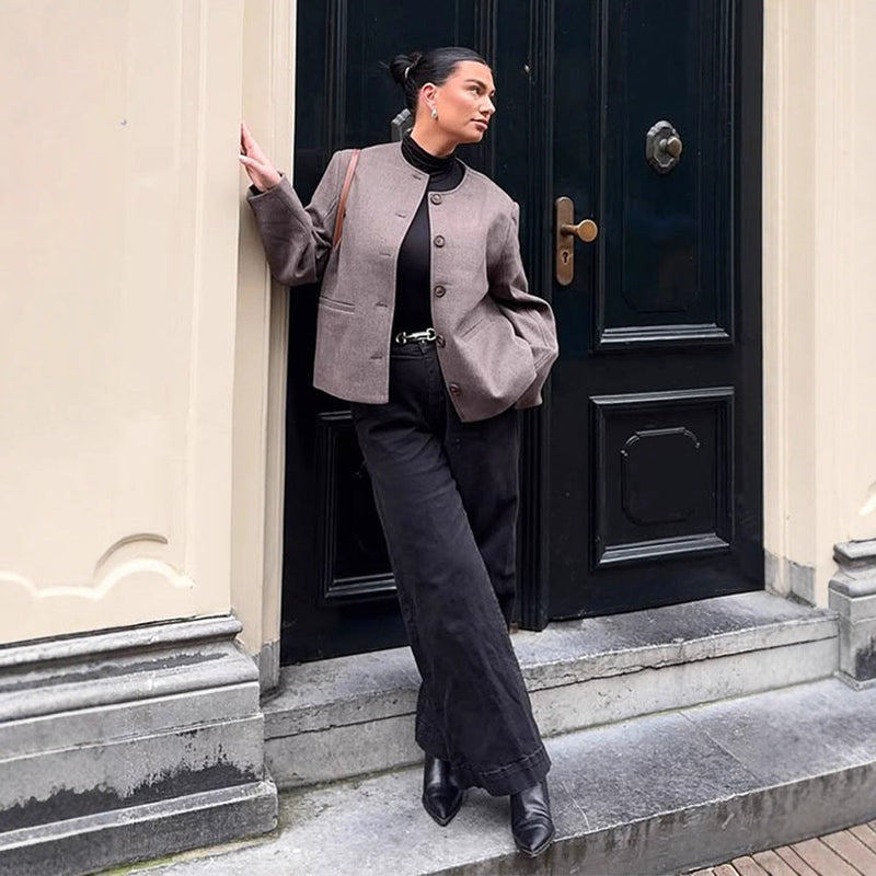 Wolljacke mit Knopfleiste und Taschen für Damen