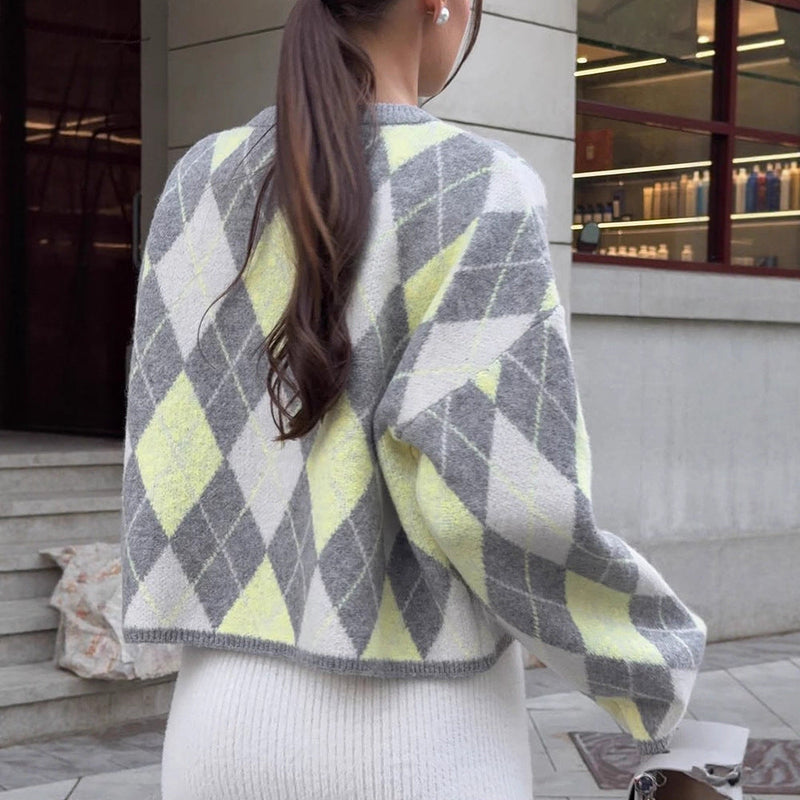 Modischer Karopullover mit weitem Schnitt für Damen