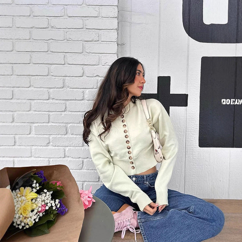 Strickpullover mit Knopfleiste für Damen