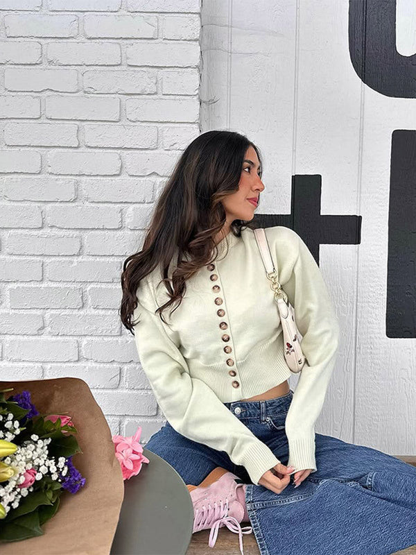 Strickpullover mit Knopfleiste für Damen