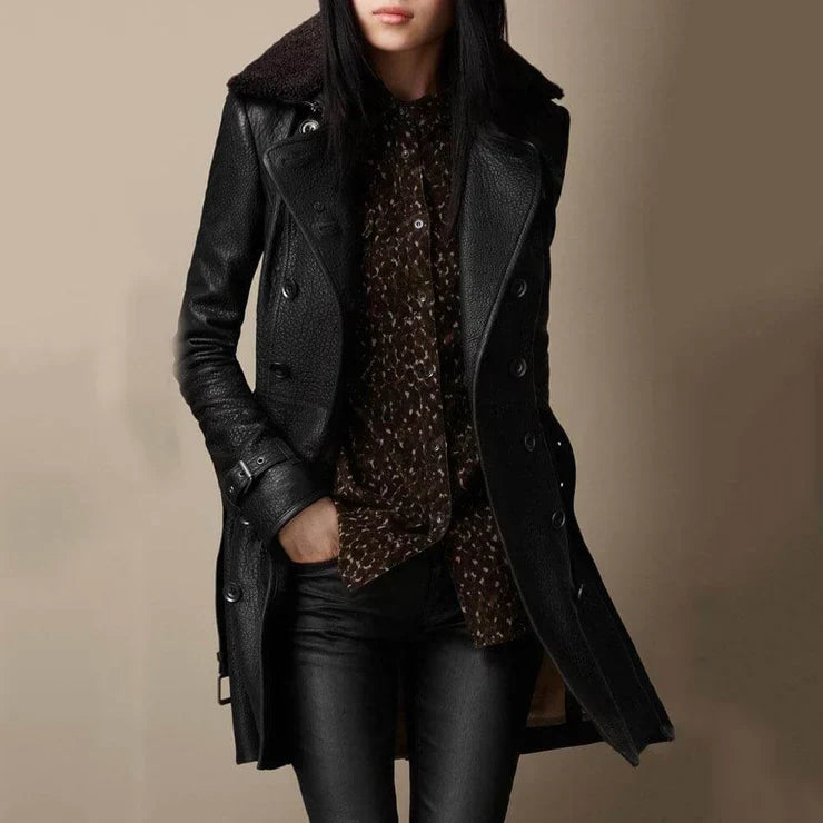 Elora - Luxuriöse Zweireihige Lederjacke Für Damen