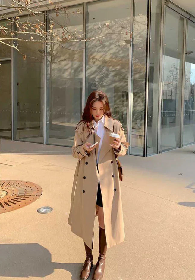 Carolyn - Langer trenchcoat mit doppelter knopfreihe
