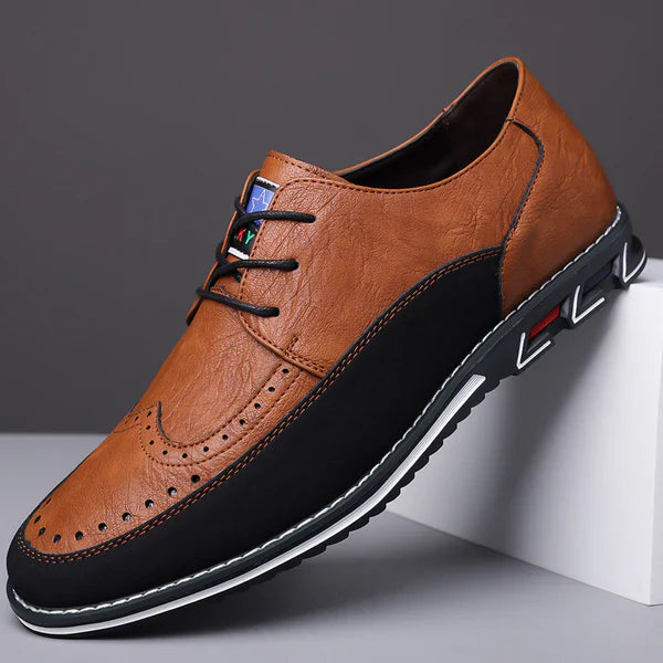 Herren-Lederschuhe mit Brogue-Verzierung und Gummisohle