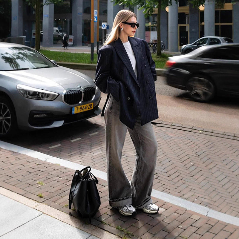 Oversized Blazerjacke für Damen mit Nadelstreifen