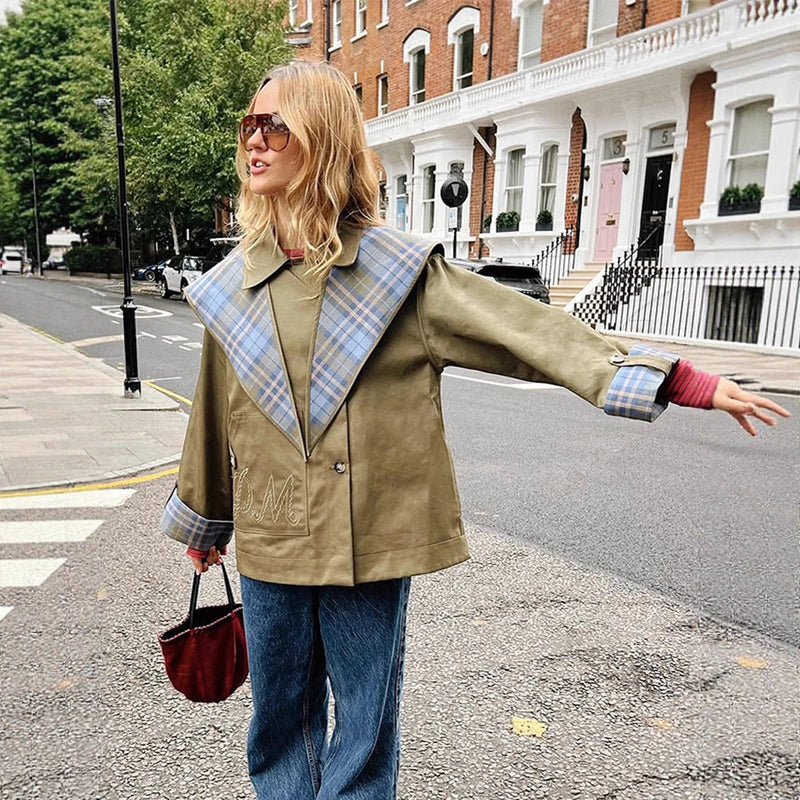 Oversized Jacke mit Karokragen für Damen