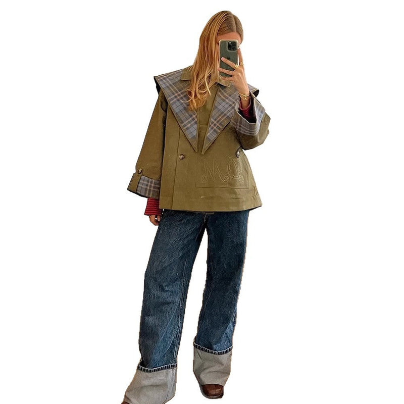 Oversized Jacke mit Karokragen für Damen