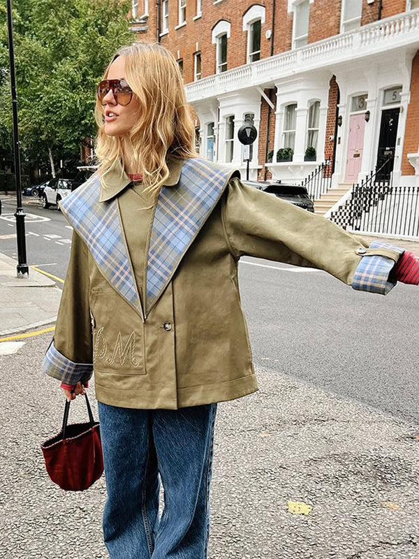 Oversized Jacke mit Karokragen für Damen