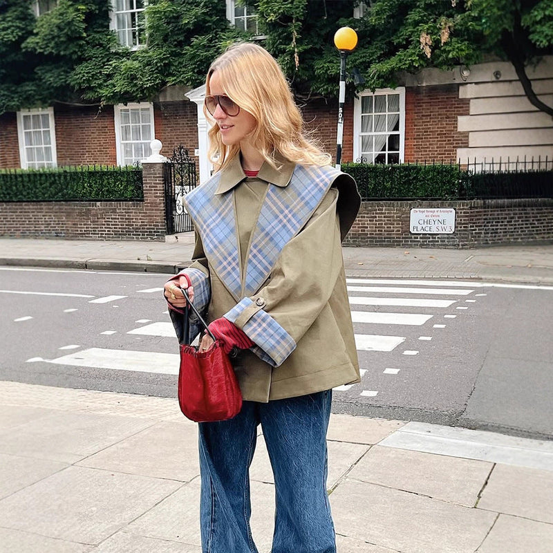 Oversized Jacke mit Karokragen für Damen