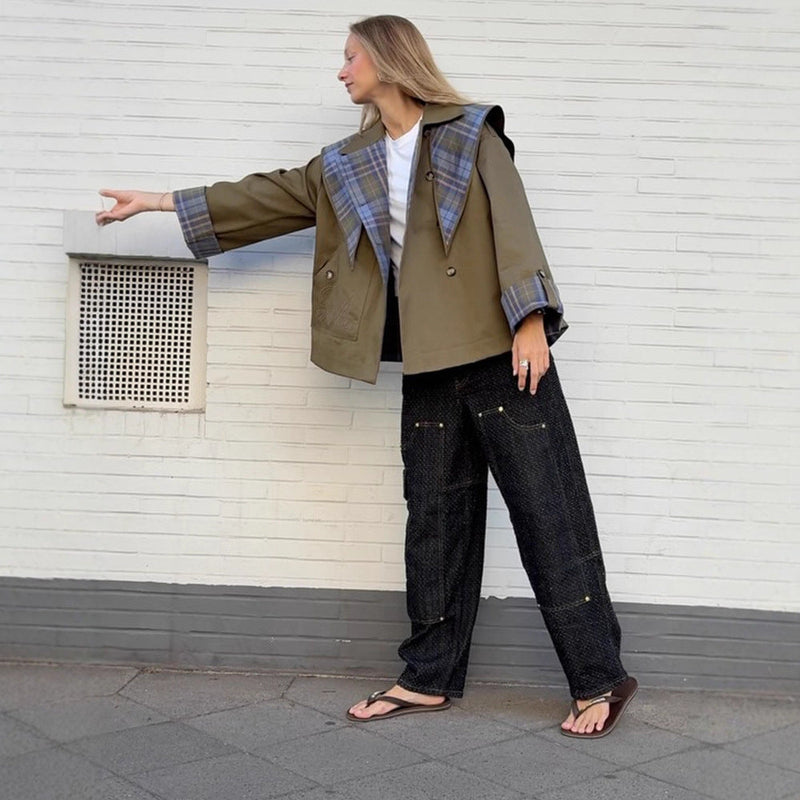 Oversized Jacke mit Karokragen für Damen