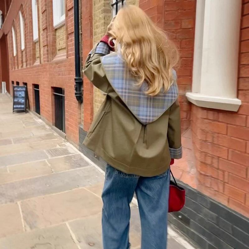 Oversized Jacke mit Karokragen für Damen