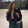 Oversized Kunstlederjacke für Damen mit Kragen und Dekobändern