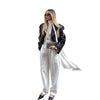 Oversized Kunstlederjacke für Damen mit Kragen und Dekobändern