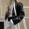Oversized Kunstlederjacke für Damen mit Kragen und Dekobändern