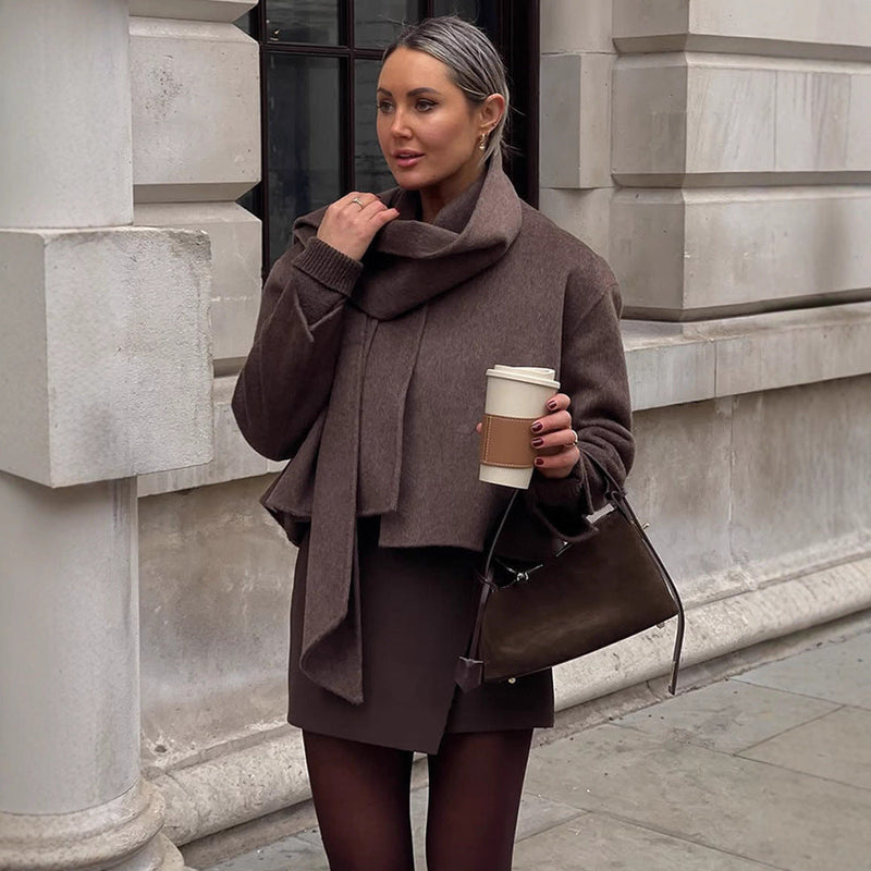 Oversized Wickeljacke mit Kuschelkragen für Damen