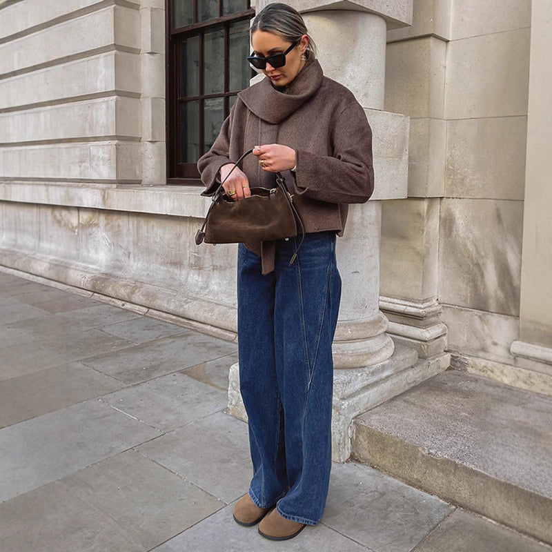 Oversized Wickeljacke mit Kuschelkragen für Damen